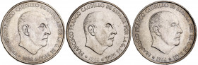 1966*1966 a 1968. Franco. 100 pesetas. Lote de 3 monedas. MBC+/EBC.