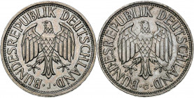 Alemania. 1 marco. Lote de 2 monedas: 1958 J (Hamburgo) y 1961 G (Karlsruhe). A examinar. Escasas así. CU-NI. EBC-/EBC.