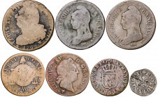 Francia. Lote de 6 monedas en cobre y un vellón de Estrasburgo. Total 7 monedas. A examinar. BC-/BC+.