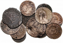 Francia. Tournois. Lote de 12 monedas en bronce. A examinar. BC-/BC.