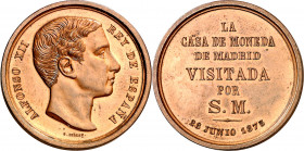 1875. Alfonso XII. Visita a la casa de moneda de Madrid. (V. 841) (V.Q. 14391). Brillo original. Bronce. 14,46 g. Ø33 mm. EBC+.