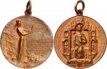 1908. Barcelona. Jocs Florals. (Cru.Medalles 1055a). Con anilla. (Josep Llimona). Cobre. 12,60 g. Ø31 mm. EBC.