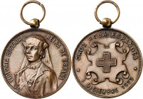 1923. Cruz Roja Española. Victoria Eugenia, reina de España. (Pérez Guerra 821 var. metal). Con anilla. En estuche original. Bronce. 13,25 g. Ø31 mm. ...