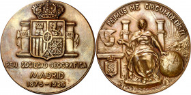 1926. Madrid. 50º Aniversario de la Real Sociedad Geográfica. Limpiada. Bronce. 56,44 g. Ø50 mm. EBC.