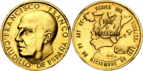 s/d. Franco. Ley Orgánica del Estado, 14 de diciembre de 1966. Paz y Progreso. Oro. 10,46 g. Ø26 mm. S/C.