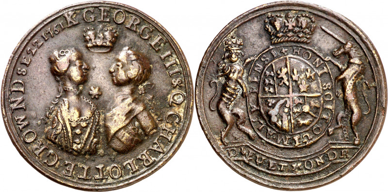 Gran Bretaña. 1761. Jorge III y Carlota. Escasa. Bronce. 8,86 g. Ø33 mm. MBC.