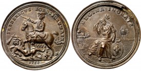 Prusia. 1758. Federico II. Regina Ingrata. Canto levantado. Metal blanco. 19,43 g. Ø43 mm. (MBC+).