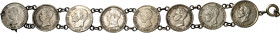 1880 a 1926. Pulsera formada por 8 monedas de 50 céntimos. A examinar. BC/BC+.