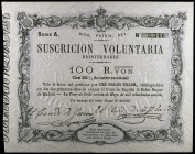 1870. La Tour de Peilz. 100 reales de vellón. (Ed. A205) (Ed. 196). 30 de mayo. Serie A. I emisión. Sello en seco. EBC.