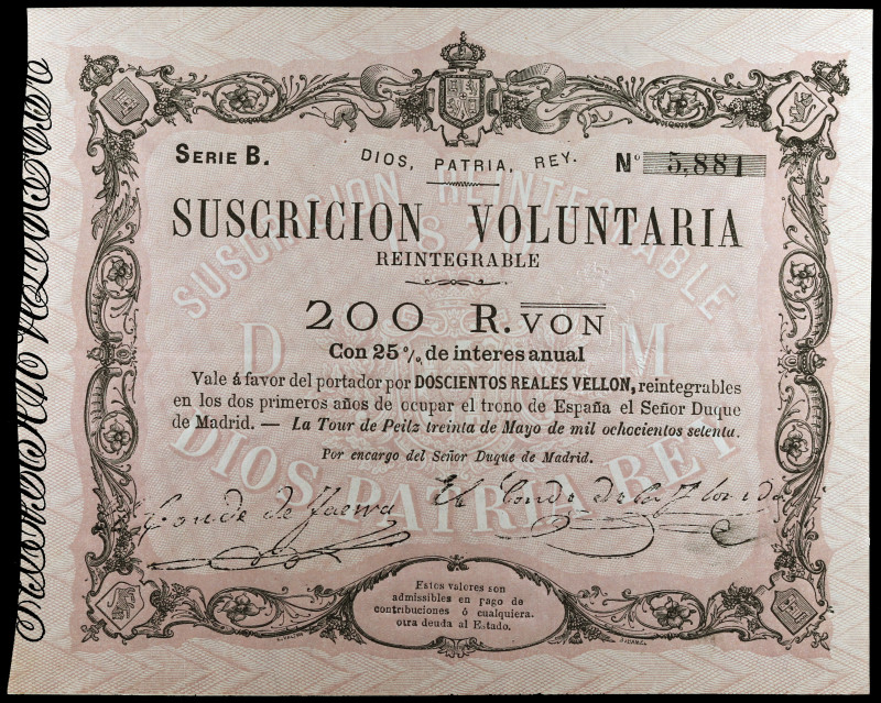 1870. La Tour de Peilz. 200 reales de vellón. (Ed. A206) (Ed. 197). 30 de mayo. ...