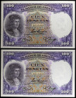 1931. 100 pesetas. (Ed. C11) (Ed. 360). 25 de abril, Fernández de Córdoba. Pareja correlativa. Fondo del personaje en violeta. Esquinas rozadas. S/C-....