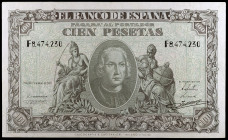 1940. 100 pesetas. (Ed. D39a) (Ed. 438a). 9 de enero, Colón. Serie F. Leve doblez. EBC-.