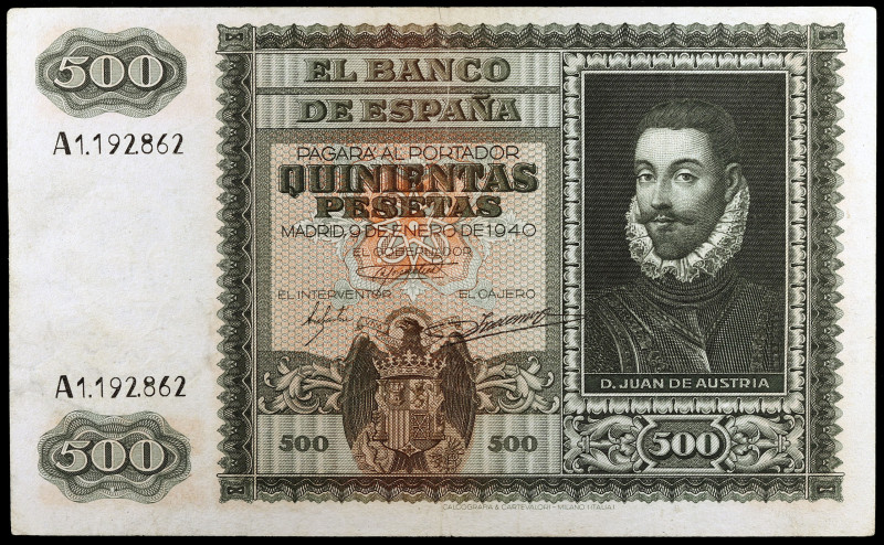 1940. 500 pesetas. (Ed. D40) (Ed. 439). 9 de enero, Juan de Austria. Serie A. La...