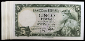 1954. 5 pesetas. (Ed. D67) (Ed. 466). 22 de julio, Alfonso X. 33 billetes correlativos, sin serie. S/C-/S/C.