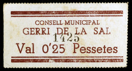 Gerri de la Sal. 25 céntimos. (T. 1292). Cartón. Raro. MBC+.