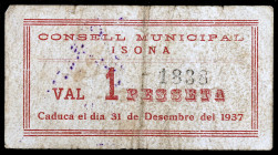 Isona. 1 peseta. (T. 1457). Raro. BC+.