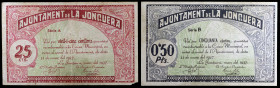 La Jonquera. 25 y 50 céntimos. (T. 1464 y 1466). 2 billetes, el de 50 céntimos nº 00077. MBC-/EBC.