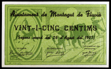 Montagut de Fluvià. 25 céntimos. (T. 1761b-c). Raro y más así. EBC+.