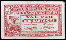 Terrasola i Lavit. 50 céntimos. (T. 2851). Único billete de la localidad. Escaso. MBC-.