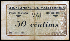 Vallflorida. 50 céntimos (T. 3076). Escaso. BC+.