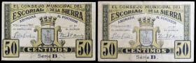Escorial de la Sierra (Madrid). 50 céntimos. (KG. 331a) (RGH. 2325). 2 billetes. Ex Colección Azaña, Áureo & Calicó 18/11/2008, nº 7879. Ex Colección ...