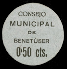 Benetúser (Valencia). 50 céntimos. (KG. 154) (T. 298). Cartón redondo. Muy raro y más así. EBC.