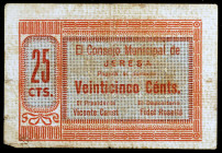Jeresa (Valencia). 25 céntimos. (T. 870) (KG. 428) (R.G.H. 3037). Rarísimo. BC+.