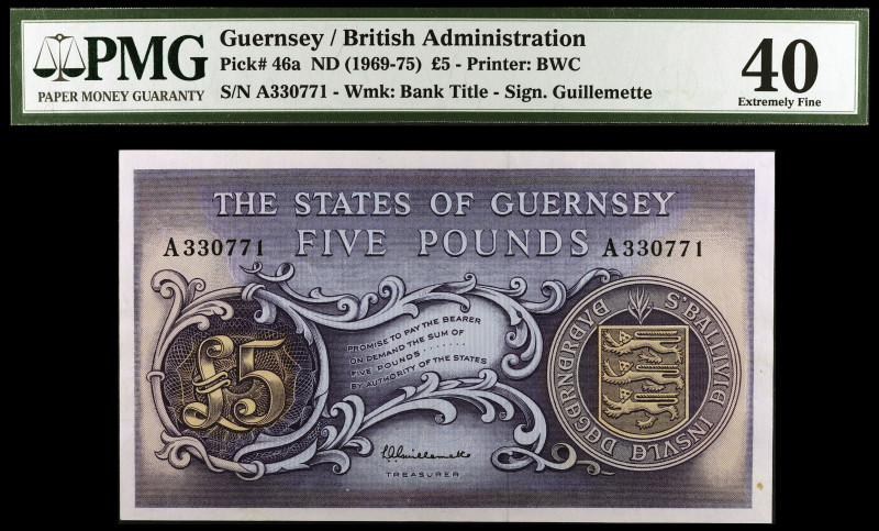 Guernsey. (1969-1975). 5 libras. (Pick 46a). Certificado por la PMG como Extreme...