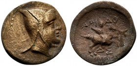 Kings of Cappadocia, Ariarathes III (c. 230-220 BC). Æ (19.5mm, 6.61g, 7h). Tyana. Head r., wearing bashlyk. R/ Horseman riding r.; palm tree to r., Δ...