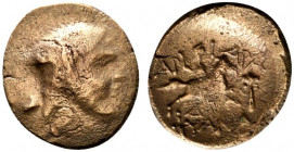 Kings of Cappadocia, Ariarathes III (c. 230-220 BC). Æ (19.5mm, 4.65g, 4h). Tyana. Head r., wearing bashlyk. R/ Horseman riding r.; palm tree to r., Δ...