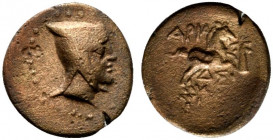 Kings of Cappadocia, Ariarathes III (c. 230-220 BC). Æ (17.5mm, 3.94g, 6h). Tyana. Head r., wearing bashlyk. R/ Horseman riding r.; palm tree to r., Δ...