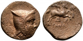 Kings of Cappadocia, Ariarathes III (c. 230-220 BC). Æ (18mm, 5.64g, 12h). Tyana. Head r., wearing bashlyk. R/ Horseman riding r.; palm tree to r., ΔΣ...