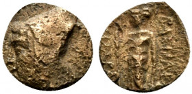 Kings of Cappadocia, Ariarathes IV Eusebes (c. 220-163 BC). Æ (13mm, 2.00g, 12h). Uncertain mint. Head l., wearing bashlyk. R/ Athena standing l., hol...