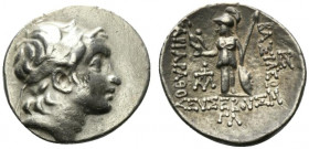 Kings of Cappadocia, Ariarathes V Eusebes Philopator (c. 163-130 BC). AR Drachm (19mm, 4.11g, 12h). Mint A (Eusebeia-Mazaka), year 33 (130/29 BC). Dia...