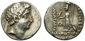 Kings of Cappadocia Ariarathes VII Philometor (c. 116-100 BC). AR Drachm (16.5mm, 3.96g, 12h). Mint A (Eusebeia-Mazaka), year 2 (115/4 BC). Diademed h...