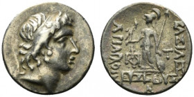 Kings of Cappadocia, Ariarathes IX (c. 100-85 BC). AR Drachm (17.5mm, 3.91g, 12h). Mint A (Eusebeia-Mazaka), year 1 (100/99 BC). Diademed head r. R/ A...
