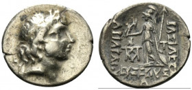Kings of Cappadocia, Ariarathes IX (c. 100-85 BC). AR Drachm (18.5mm, 4.02g, 1h). Mint A (Eusebeia-Mazaka), year 1 (100/99 BC). Diademed head r. R/ At...