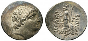 Kings of Cappadocia, Ariarathes IX (c. 100-85 BC). AR Drachm (18.5mm, 3.92g, 12h). Mint A (Eusebeia-Mazaka), year 3 (98/7 BC). Diademed head r. R/ Ath...