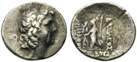 Kings of Cappadocia, Ariarathes IX (c. 100-85 BC). AR Drachm (18.5mm, 3.69g, 12h). Mint A (Eusebeia-Mazaka), year 13 (88/7 BC). Diademed head r., with...