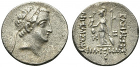 Kings of Cappadocia, Ariobarzanes I Philoromaios (95-63 BC). AR Drachm (18.5mm, 3.94g, 1h). Mint B (Eusebeia under Mt. Tauros), year 2 (94/3 BC). Diad...