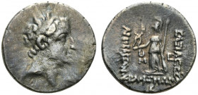 Kings of Cappadocia, Ariobarzanes I Philoromaios (95-63 BC). AR Drachm (18mm, 4.17g, 12h). Mint B (Eusebeia under Mt. Tauros), year 3 ? (93/2 BC). Dia...