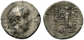 Kings of Cappadocia, Ariobarzanes I Philoromaios (95-63 BC). AR Drachm (17.5mm, 3.46g, 12h). Mint A (Eusebeia-Mazaka), year 14 (83/2 BC). Diademed hea...