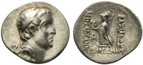 Kings of Cappadocia, Ariobarzanes I Philoromaios (95-63 BC). AR Drachm (18.5mm, 3.83g, 12h). Mint A (Eusebeia-Mazaka), year 18 (78/7 BC). Diademed hea...
