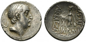 Kings of Cappadocia, Ariobarzanes I Philoromaios (95-63 BC). AR Drachm (16.5mm, 4.18g, 1h). Mint A (Eusebeia-Mazaka), year 27 (69/8 BC). Diademed head...