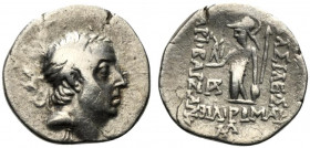 Kings of Cappadocia, Ariobarzanes I Philoromaios (95-63 BC). AR Drachm (18.5mm, 3.67g, 12h). Mint A (Eusebeia-Mazaka), year 31 (65/4 BC). Diademed hea...