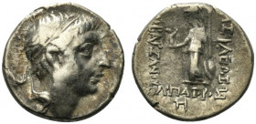 Kings of Cappadocia, Ariobarzanes II Philopator (63-52 BC). AR Drachm (16.5mm, 3.92g, 12h). Mint A (Eusebeia-Mazaka), year 8 (56/5 BC). Diademed head ...