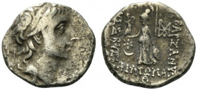 Kings of Cappadocia, Ariobarzanes III Eusebes Philoramaios (52-42 BC). AR Drachm (16mm, 3.62g, 12h). Mint A (Eusebeia-Mazaka), year 9 (44/3 BC). Diade...