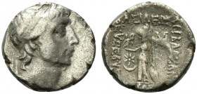 Kings of Cappadocia, Ariobarzanes III Eusebes Philoramaios (52-42 BC). AR Drachm (16mm, 3.77g, 12h). Mint A (Eusebeia-Mazaka), year 9 (44/3 BC). Diade...