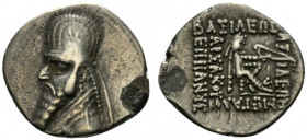 Kings of Parthia, Gotarzes I (91-87 BC). AR Drachm (18.5mm, 3.93g, 12h). Ekbatana. Diademed bust l., wearing tiara. R/ Archer (Arsakes I) seated r. on...