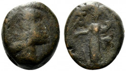 Kings of Parthia, Phraates IV (c. 38/7-2 BC). Æ Chalkous (11.5mm, 1.95g, 12h). Ekbatana. Diademed bust l. R/ Goddess standing l., holding scales(?); m...